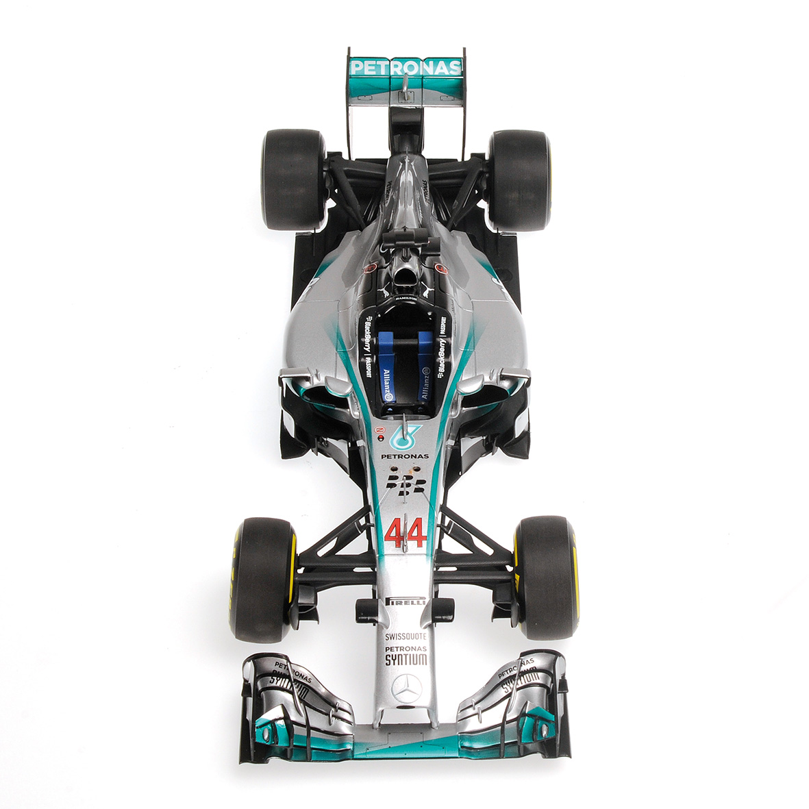 MERCEDES AMG PETRONAS F1 TEAM W05 - HAMILTON - WINNER ABU DHABI GP 2014 W.STANDING FIGURINE A. FLAG