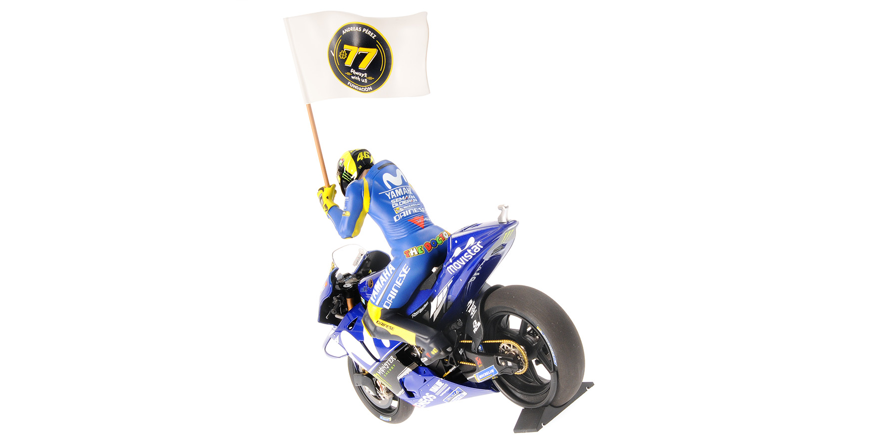 YAMAHA YZR-M1 - MOVISTAR YAMAHA - VALENTINO ROSSI - MOTOGP CATALUNYIA 2018 - W/ FIGURINE W/ FLAG