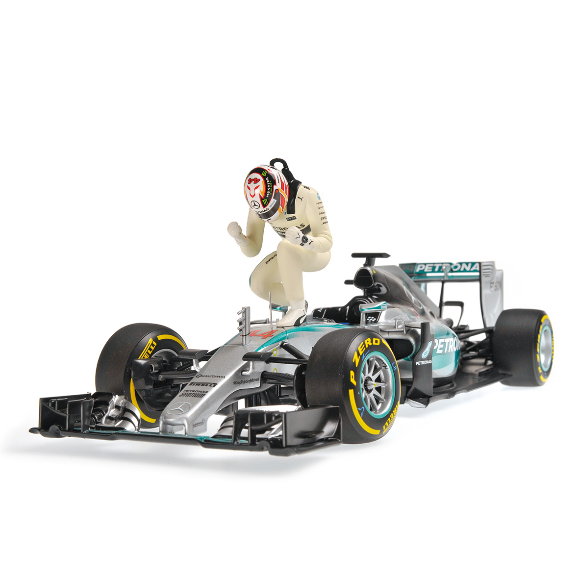 MERCEDES AMG PETRONAS F1 TEAM W06 HYBRID - LEWIS HAMILTON - WINNER USA GP 2015 - SET W/ FIGURINE