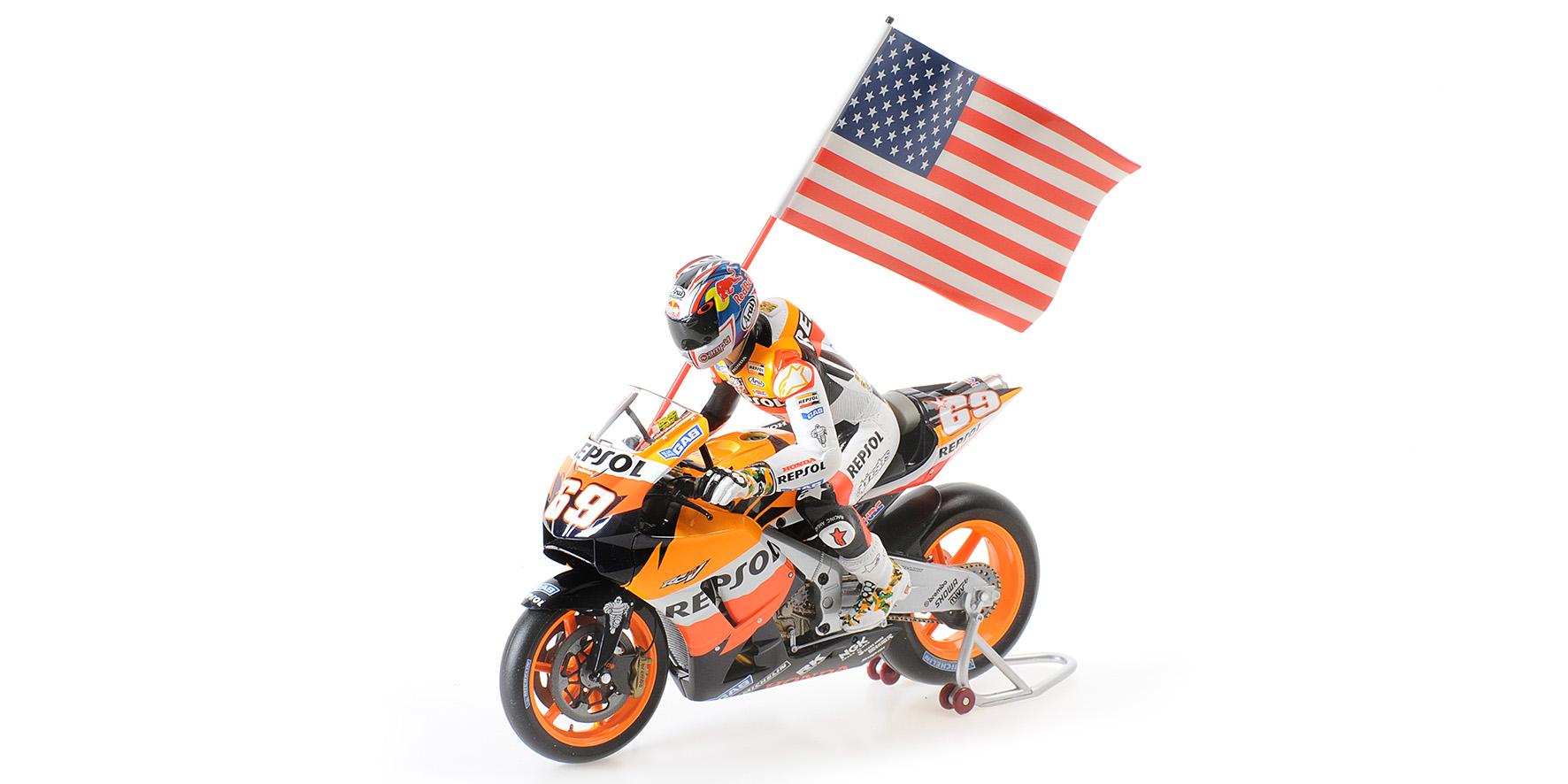 HONDA RC211V - NICKY HAYDEN - WORLD CHAMPION MOTOGP 2006 - W/ FIGURINE W/ FLAG
