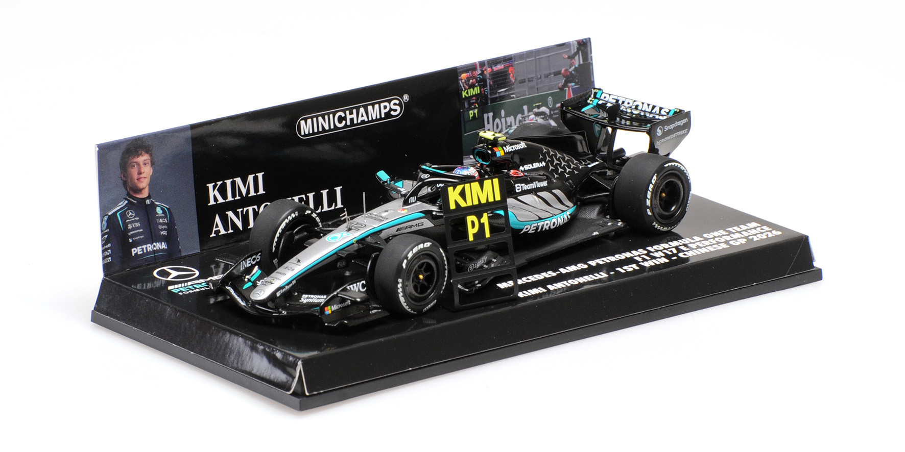 MERCEDES-AMG PETR. F1 TEAM W17 - KIMI ANTONELLI – WINNER CHINESE GP 2026 W/PITBOARD