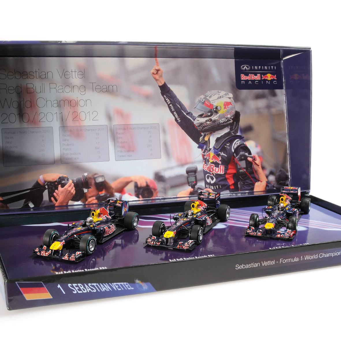 3 CAR SET - RED BULL RACING - SEBASTIAN VETTEL - 3 TIMES WORLD CHAMPION 2010-2011-2012