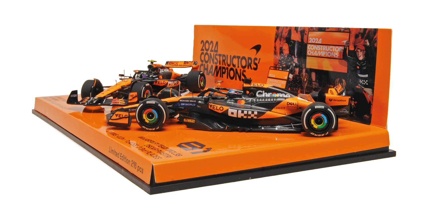 2-CAR SET - MCLAREN F1 TEAM MCL38 - CONSTRUCTORS CHAMPIONS - NORRIS/PIASTRI - ABU DHABI GP 2024