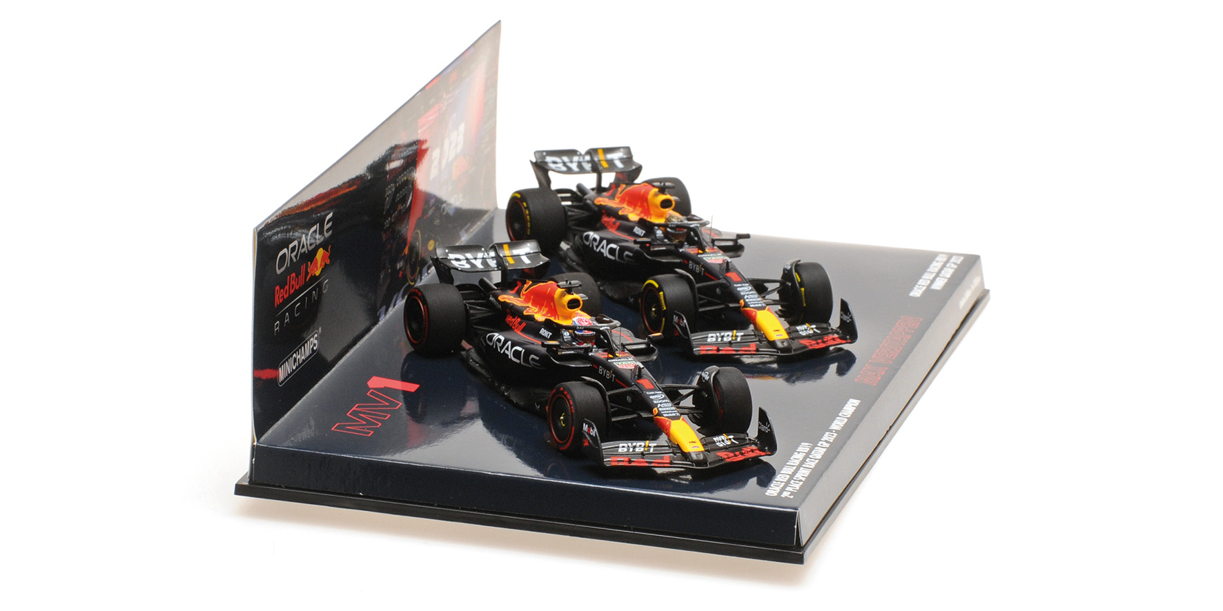 2-CAR-SET - ORACLE RED BULL RACING RB19 - MAX VERSTAPPEN - WORLD CHAMPION QATAR SPRINT & GP 2023