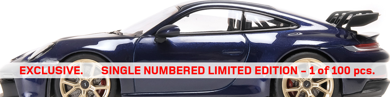 PORSCHE 911 (992) GT3 - 2020 - BLUE METALLIC W/ GOLD WHEELS - EXCL. MINICHAMPS.DE