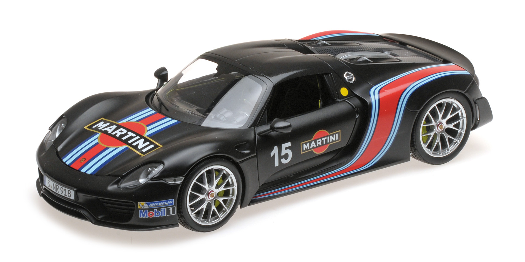 PORSCHE 918 SPYDER - 2013 - W/ WEISSACH PACKAGE - MATT BLACK W/ MARTINI STRIPES