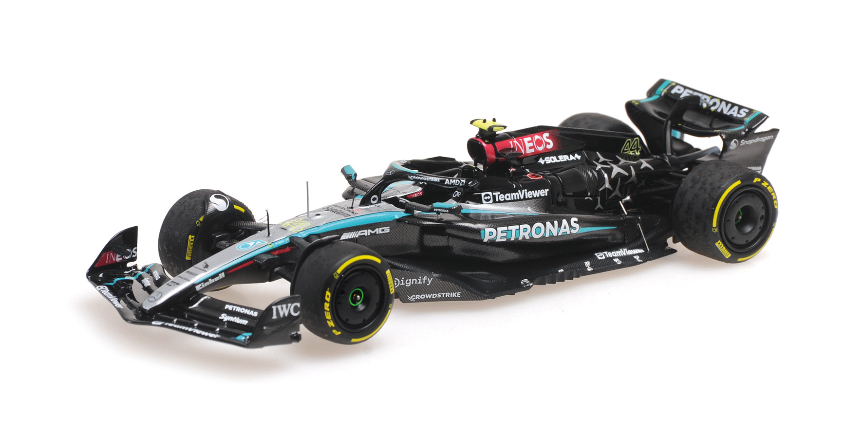 MERCEDES-AMG PETRONAS FORMULA ONE TEAM F1 W15 E PERFORMANCE - LEWIS HAMILTON - LAST RACE MERCEDES GP - ABU DHABI GP 2024 W/FIGURINE