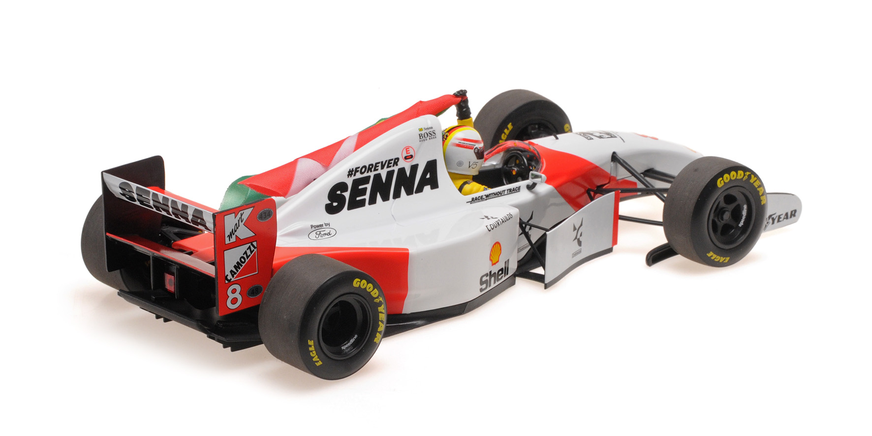 MCLAREN FORD MP4/8 - SEBASTIAN VETTEL - TRIBUTE IMOLA 19.05.24 W FIGURINE AND FLAG