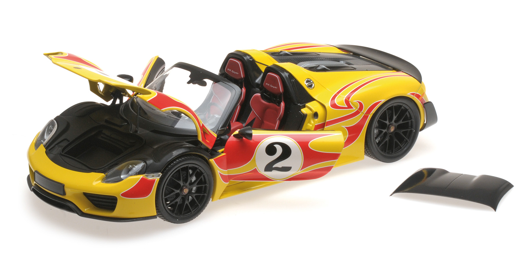 PORSCHE 918 SPYDER - 2013 - W/ WEISSACH PACKAGE - YELLOW W/ RED STRIPES