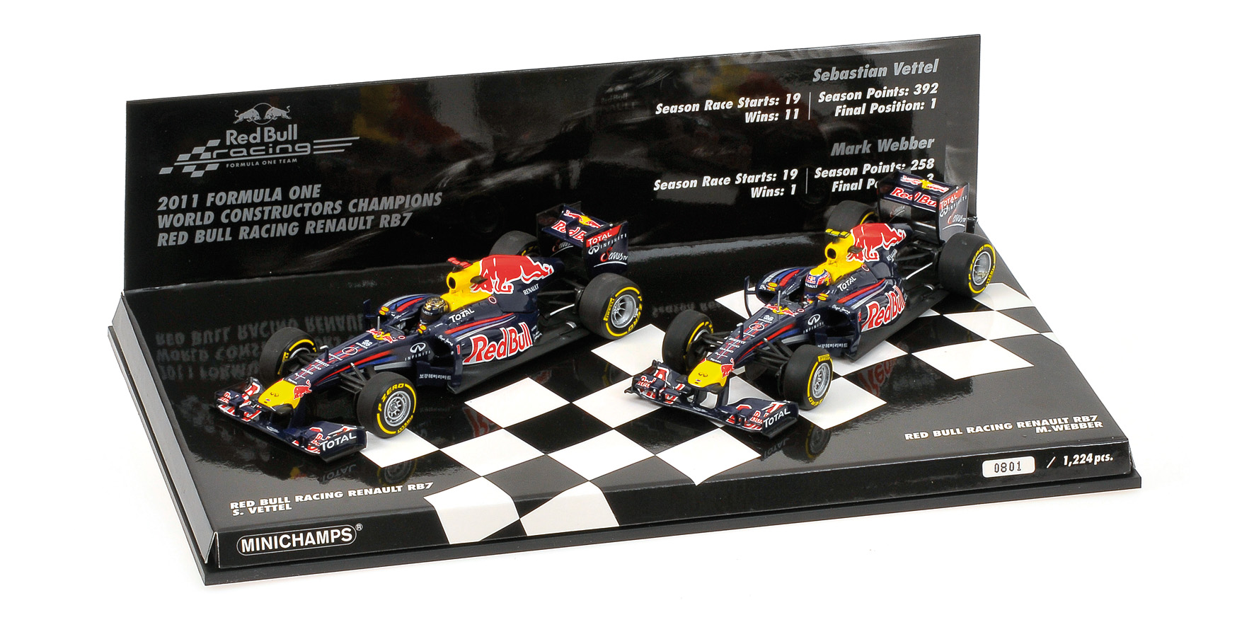 2-CAR SET - RED BULL RACING RB7 - CONSTRUCTOR WORLD CHAMPION 2011