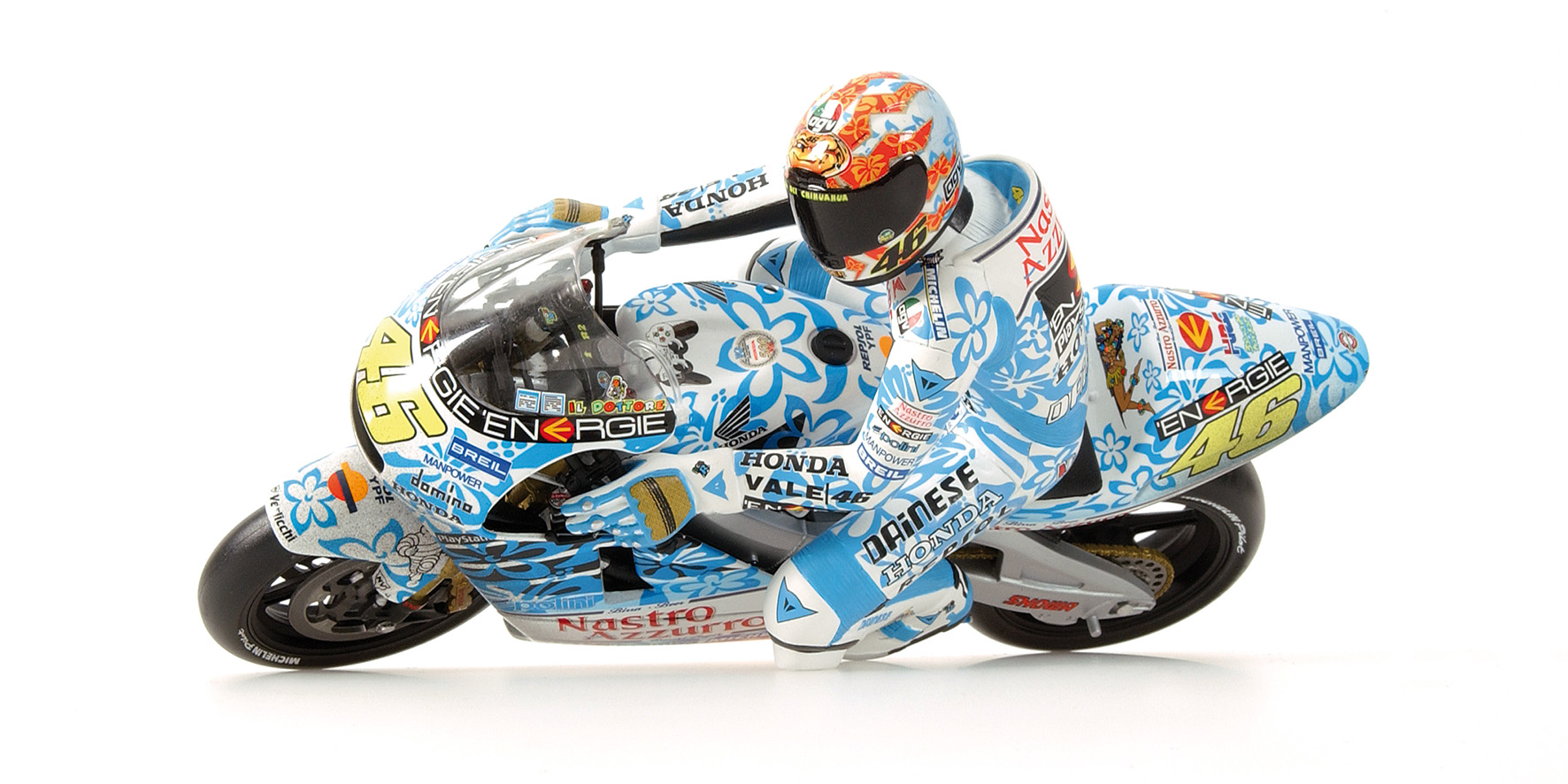 FIGURINE - RIDING - VALENTINO ROSSI - WORLD CHAMPION - GP 500 2001 MUGELLO