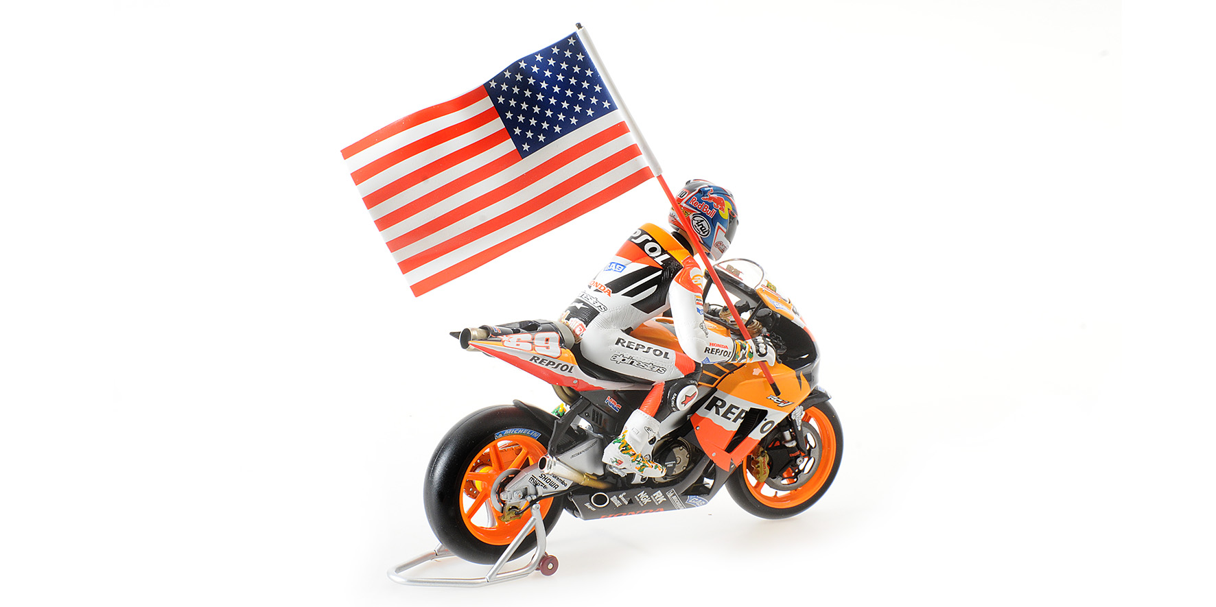HONDA RC211V - NICKY HAYDEN - WORLD CHAMPION MOTOGP 2006 - W/ FIGURINE W/ FLAG