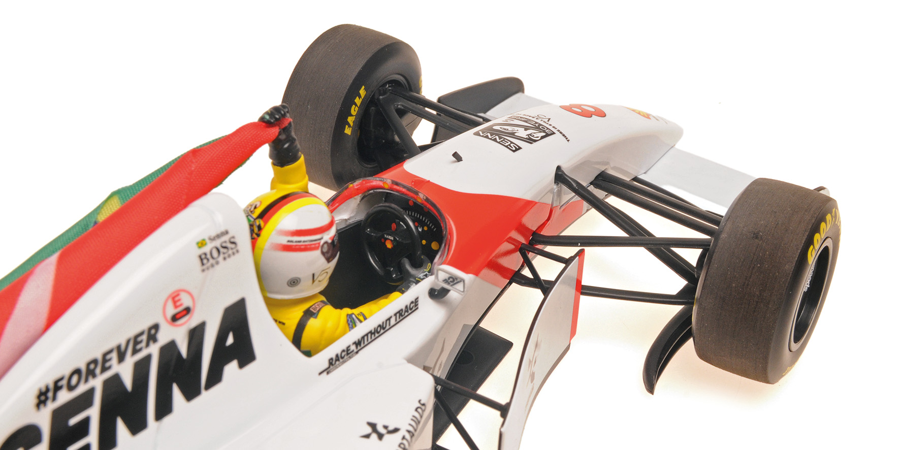 MCLAREN FORD MP4/8 - SEBASTIAN VETTEL - TRIBUTE IMOLA 19.05.24 W FIGURINE AND FLAG