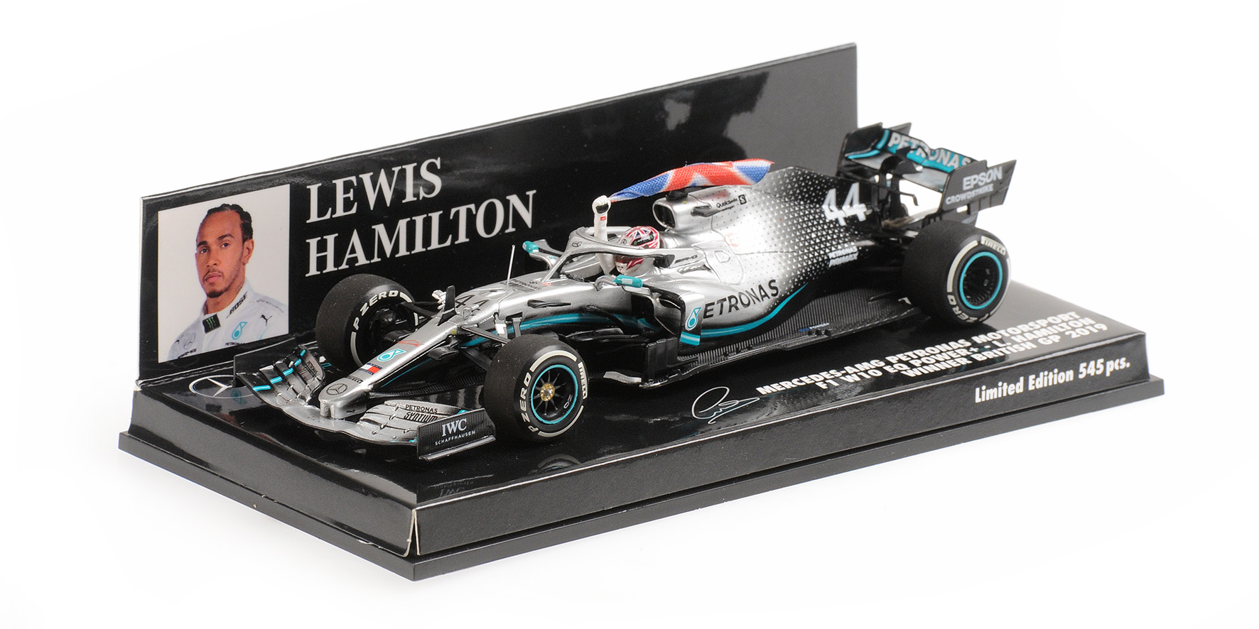 MERCEDES-AMG PETRONAS MOTORSPORT F1 W10 EQ POWER+ - LEWIS HAMILTON W. FLAG - WINNER BRITISH GP 2019