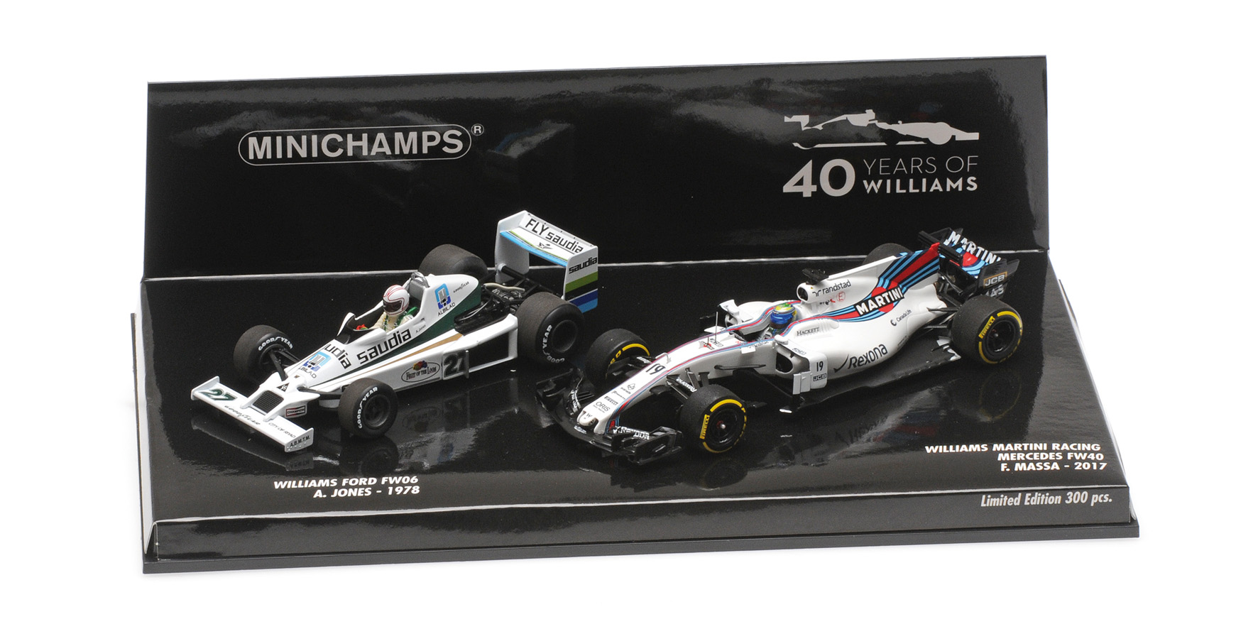 2-CAR SET - WILLIAMS FORD FW06 JONES 1978/WILLIAMS FW40 MASSA 2017 - WILLIAMS F1 40TH ANNIVERSARY