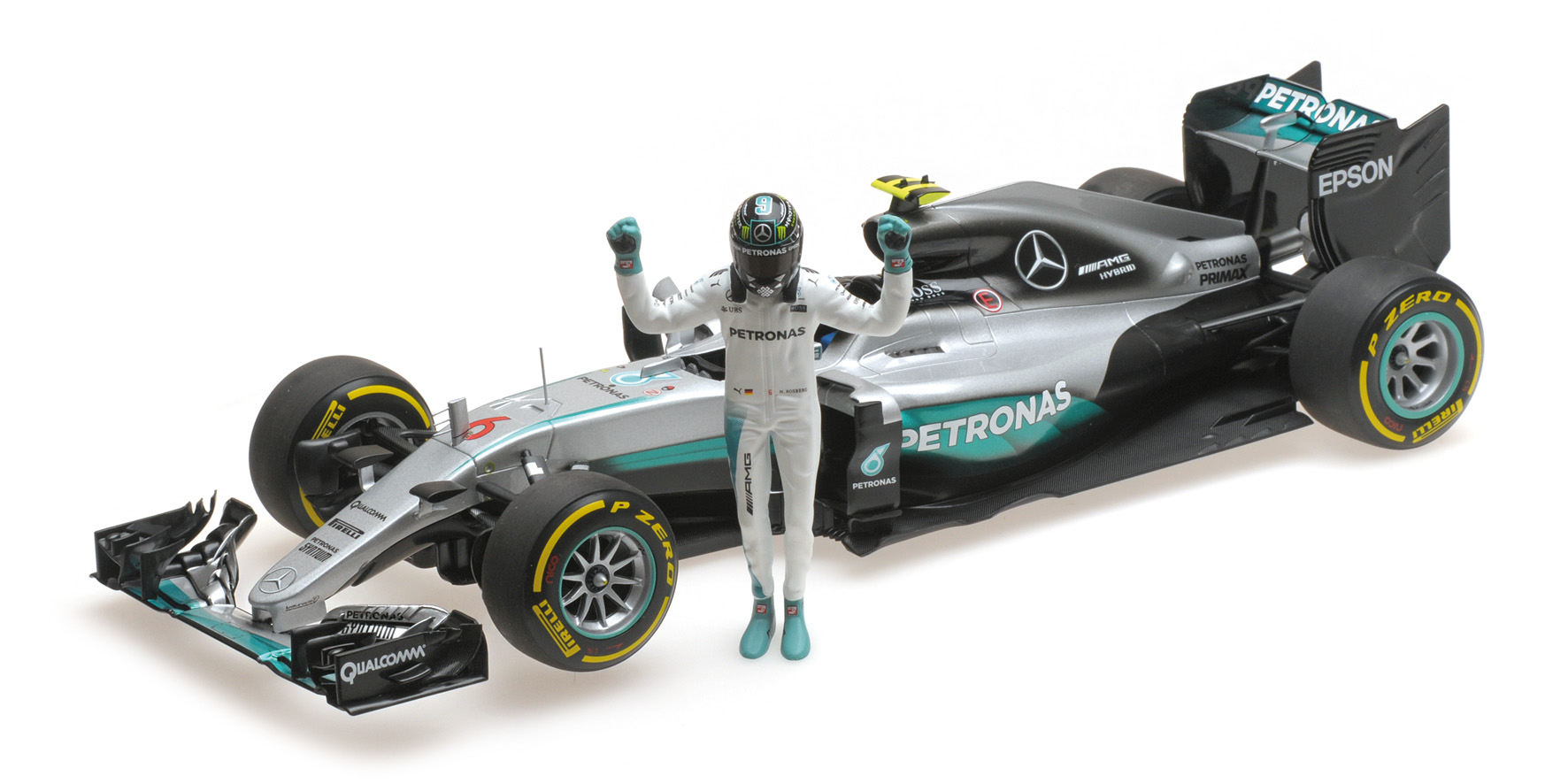 MERCEDES AMG PETRONAS F1 TEAM - F1 W07 HYBRID - ROSBERG - WORLD CHAMPION 2016 - W/ FIGURINE