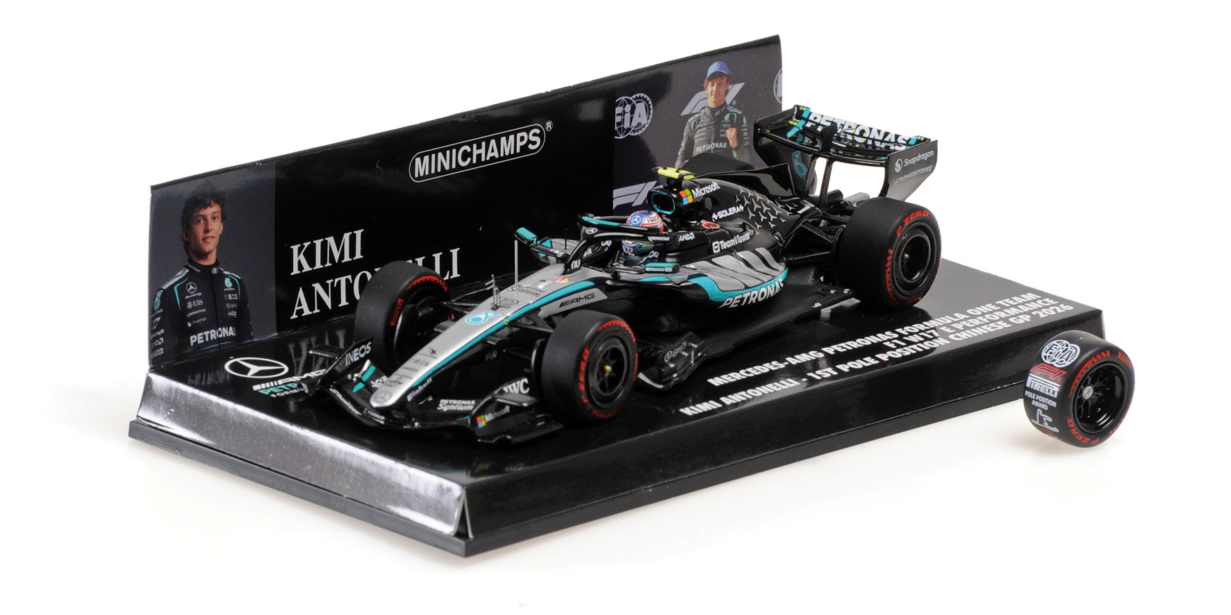 MERCEDES-AMG PETR. F1 TEAM W17 - K. ANTONELLI – 1ST POLE CHINESE GP 2026 W/POLE POSITION TYRE
