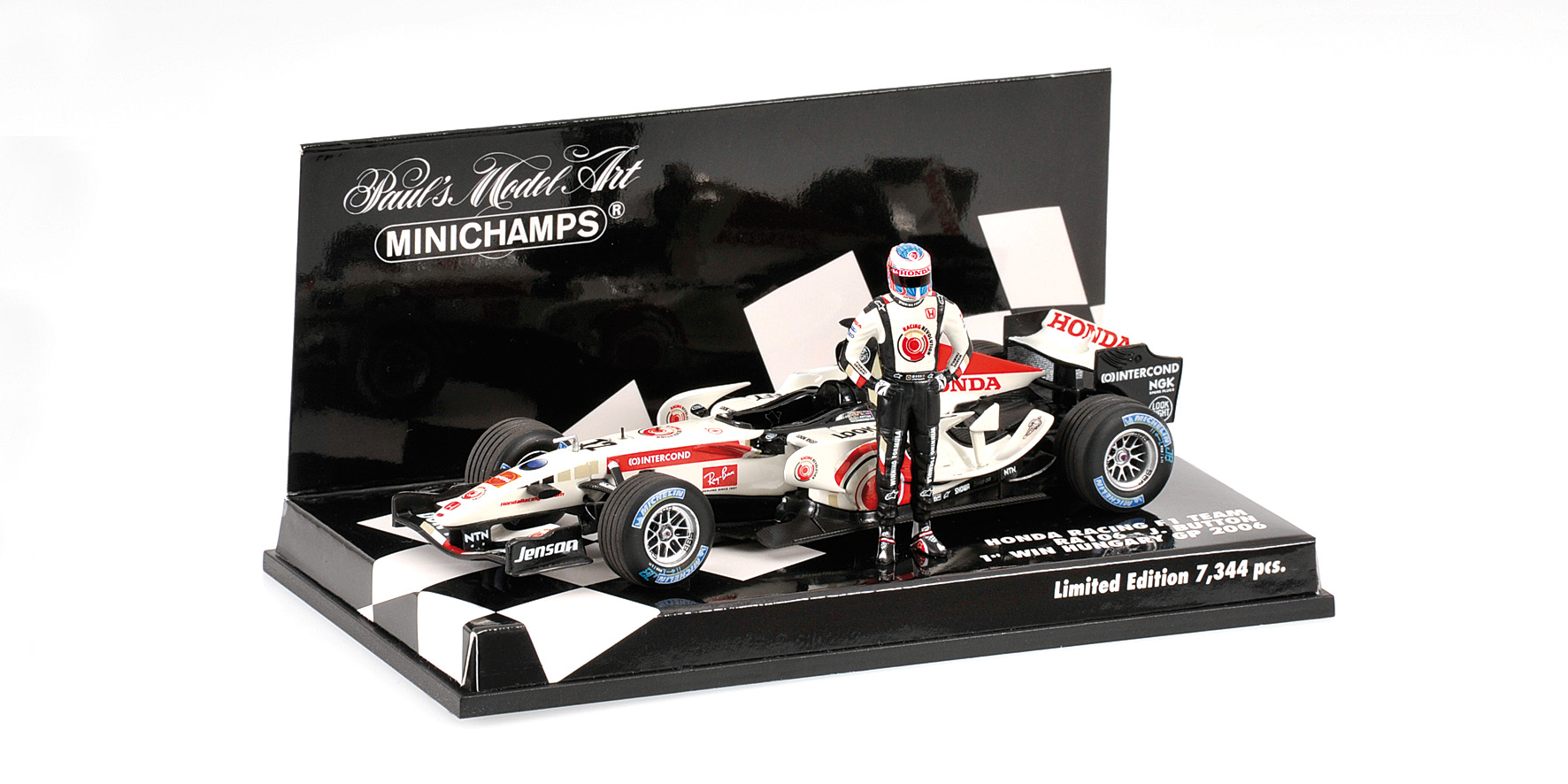 HONDA F1 RACING RA106 - JENSON BUTTON - 1ST WIN HUNGARY GP 2006 - WITH STANDING FIGURINE