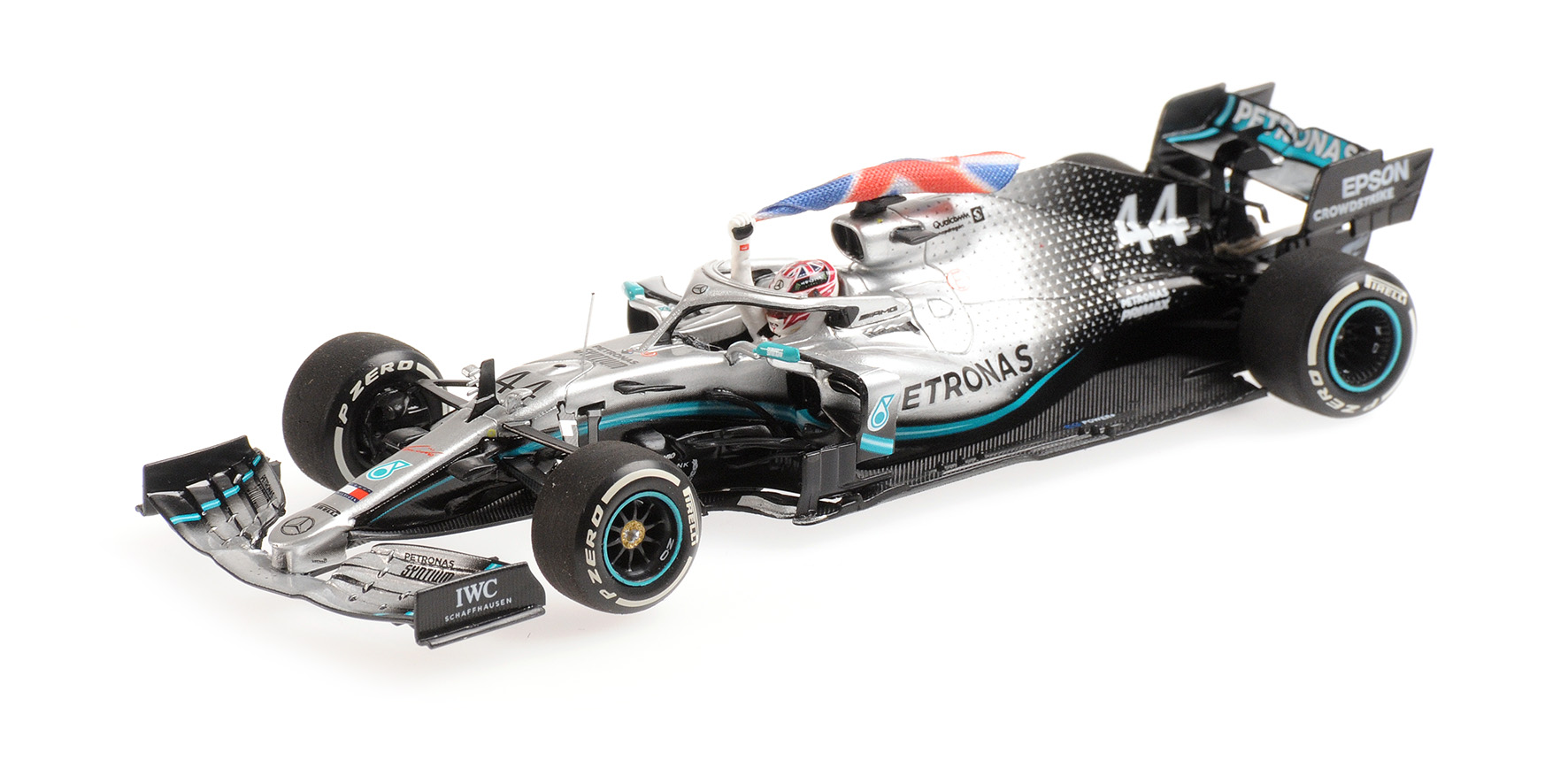 MERCEDES-AMG PETRONAS MOTORSPORT F1 W10 EQ POWER+ - LEWIS HAMILTON W. FLAG - WINNER BRITISH GP 2019