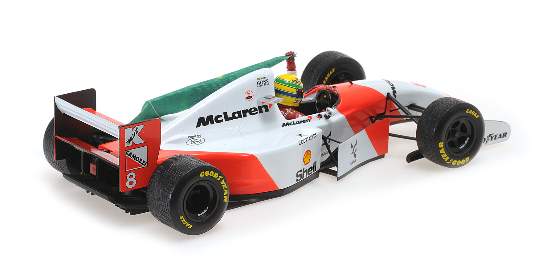 MCLAREN FORD MP4/8 - AYRTON SENNA - WINNER EUROPEAN GP 1993 WITH FLAG