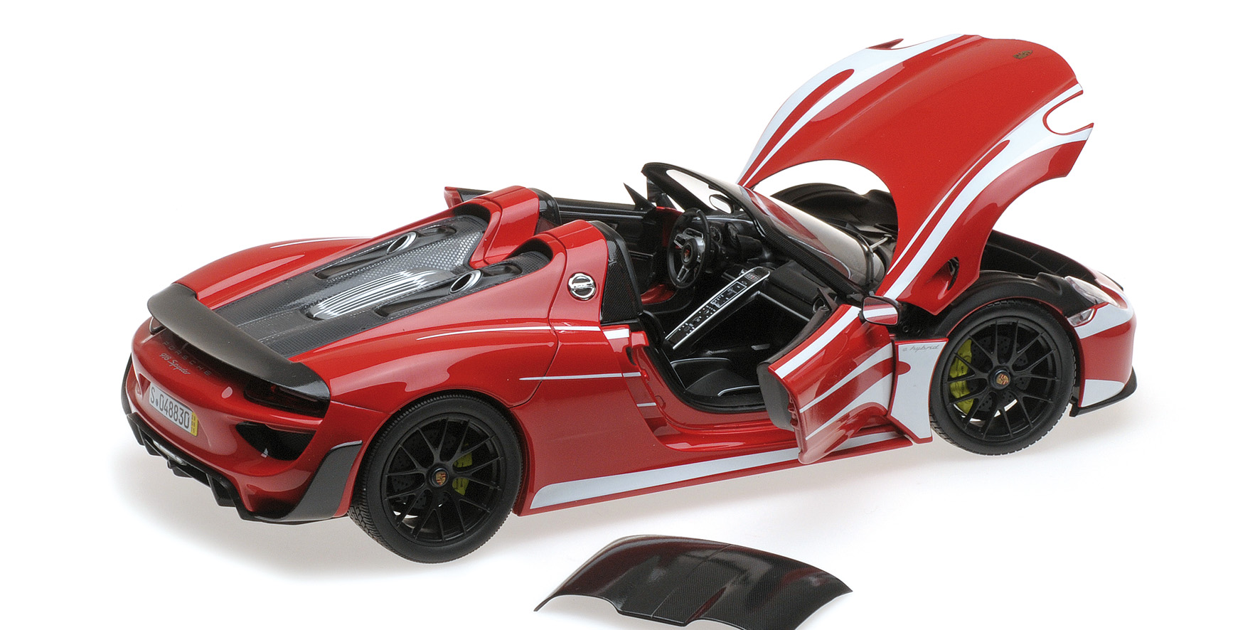 PORSCHE 918 SPYDER - 2013 - W/ WEISSACH PACKAGE - RED W/ WHITE STRIPES