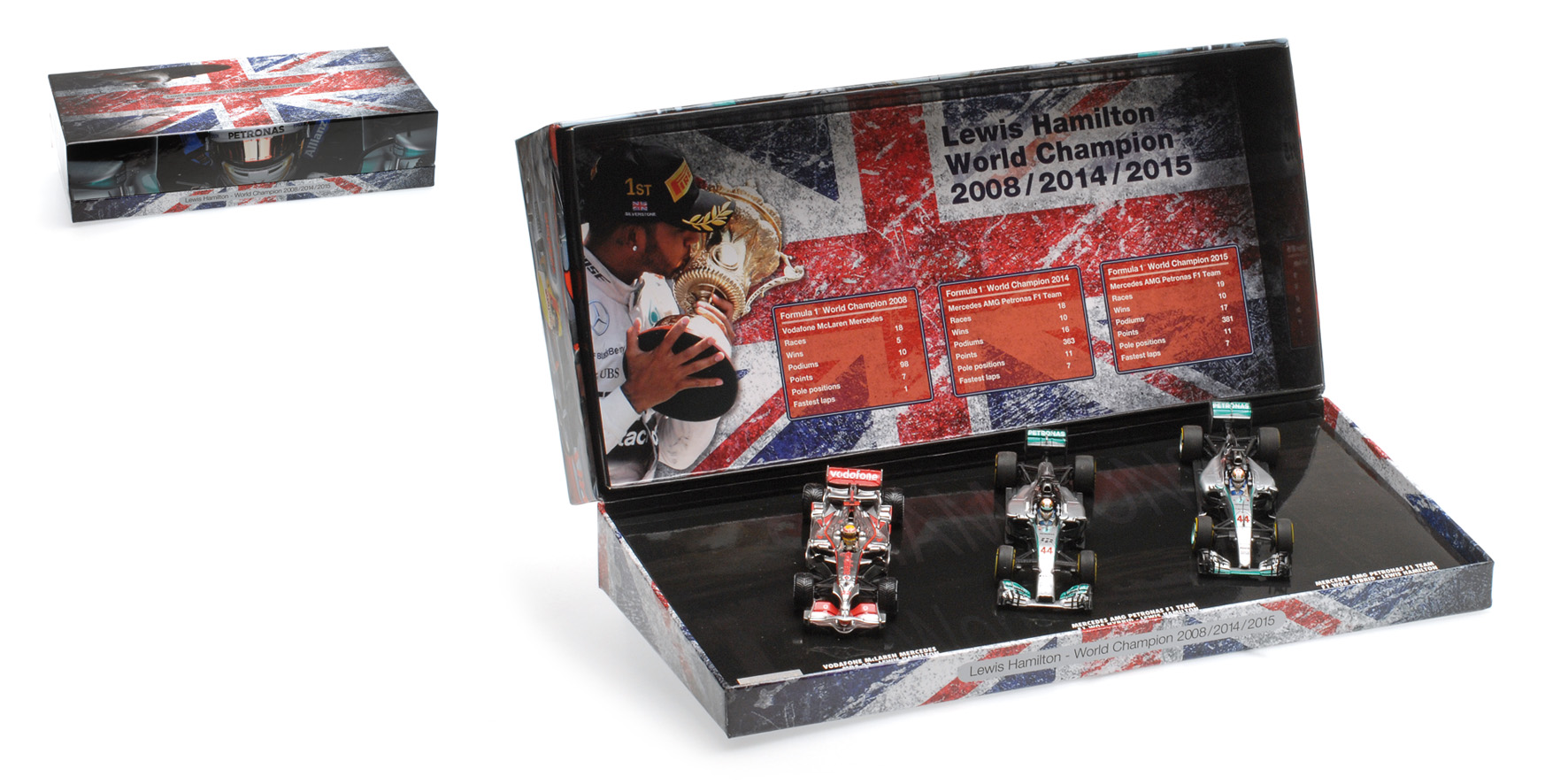 3-CAR SET - LEWIS HAMILTON WORLD CHAMPION TRIPLE SET - 2008/2014/2015