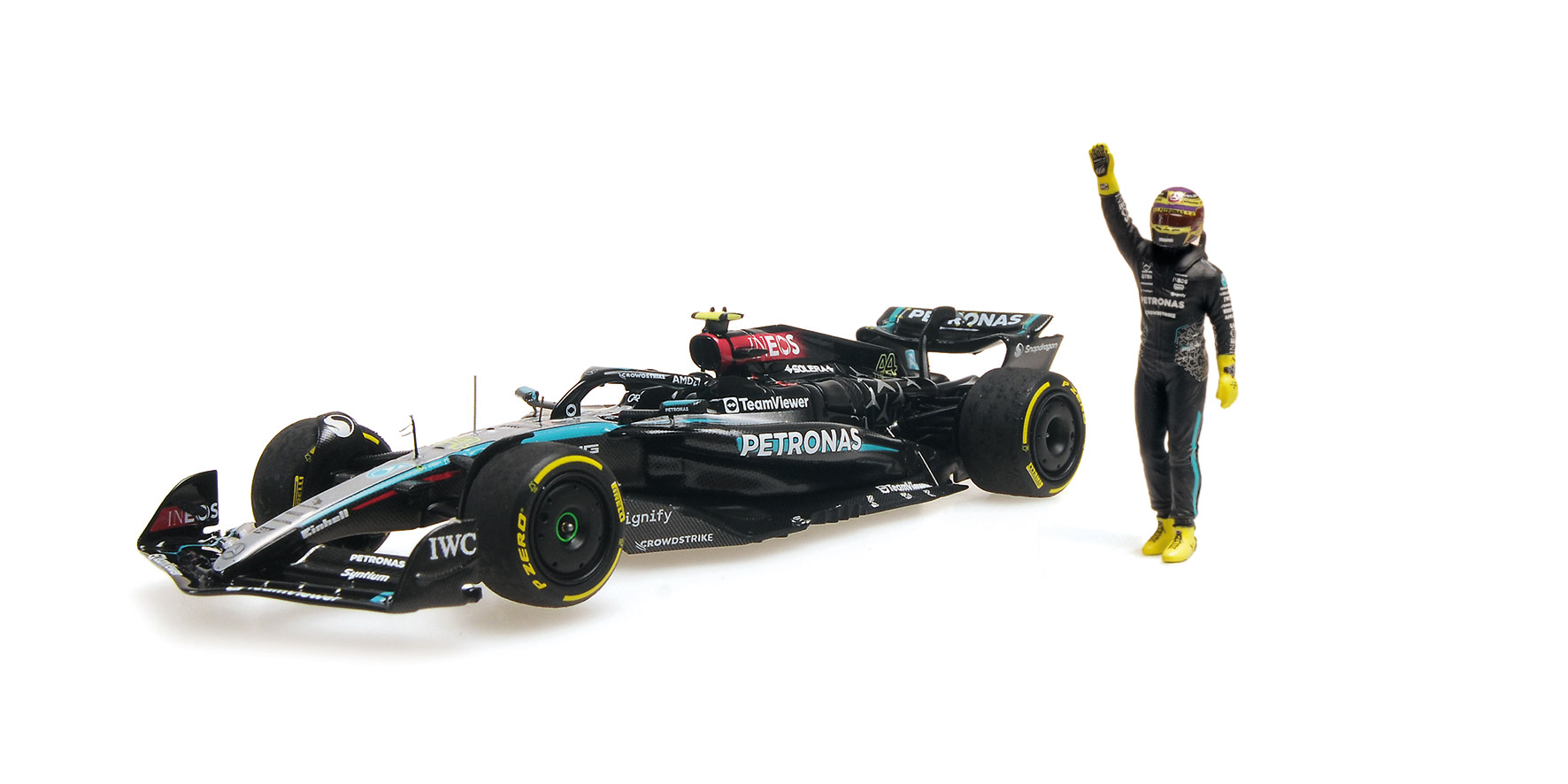 MERCEDES-AMG PETRONAS FORMULA ONE TEAM F1 W15 E PERFORMANCE - LEWIS HAMILTON - LAST RACE MERCEDES GP - ABU DHABI GP 2024 W/FIGURINE