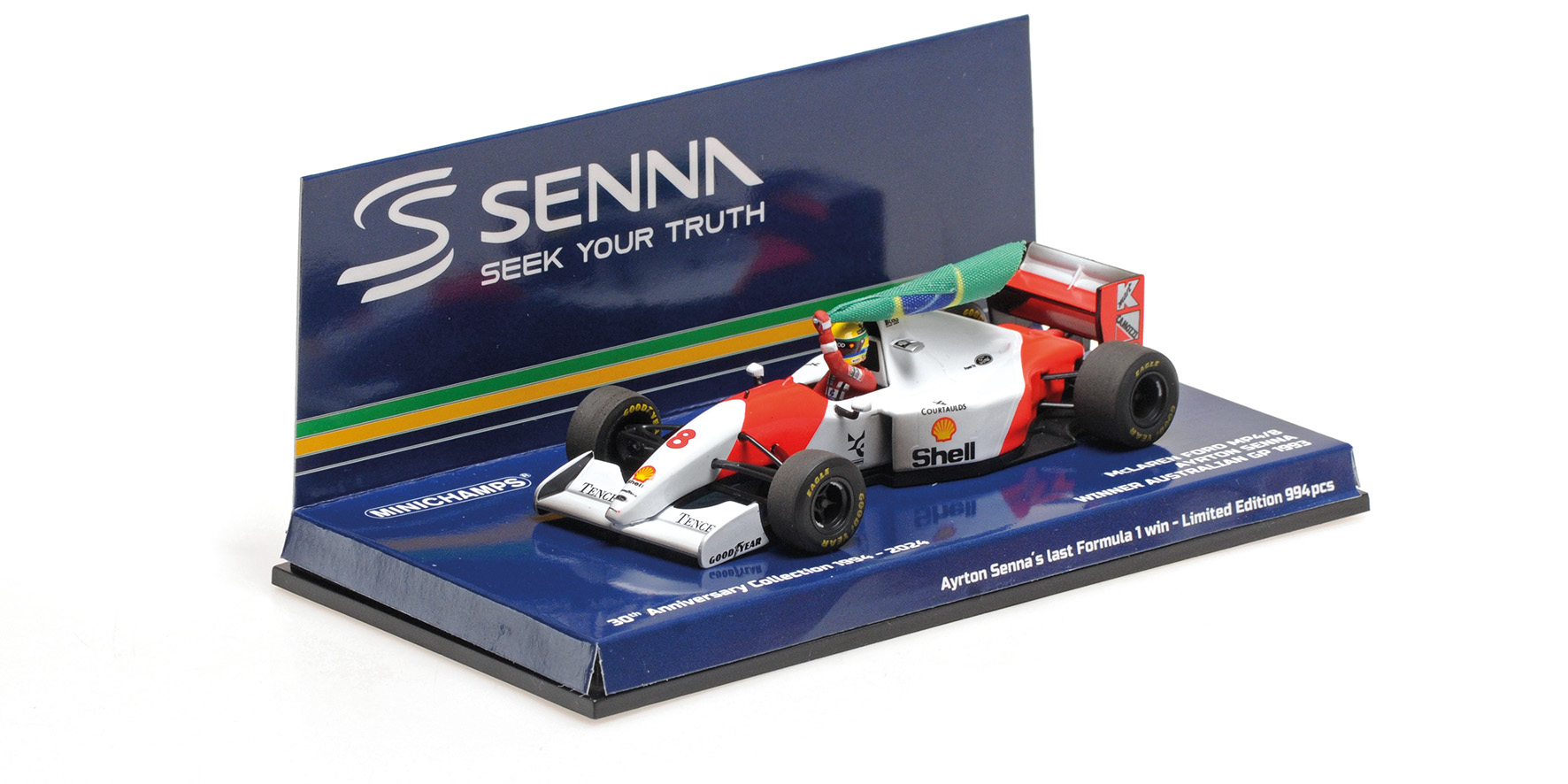 MCLAREN FORD MP4/8 - AYRTON SENNA - WINNER AUSTRALIAN GP 1993 WITH FLAG - DIRTY VERSION