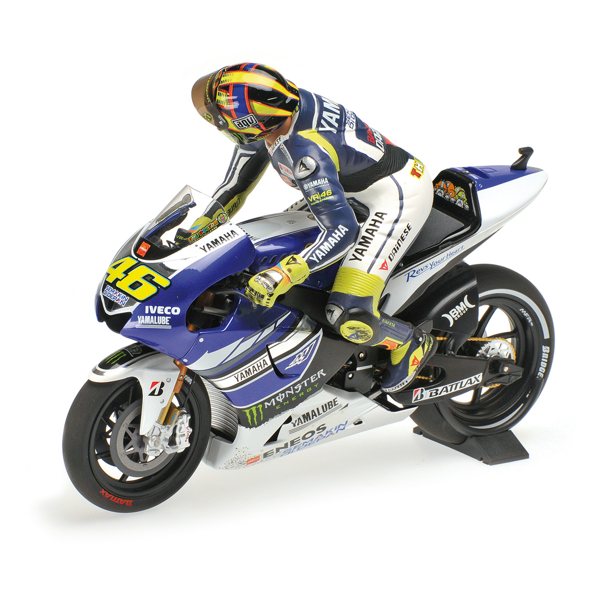 SET YAMAHA YZR-M1 - VALENTINO ROSSI - 1ST MOTOGP ASSEN 2013 - DIRTY LOOK - W/ FIGURINE