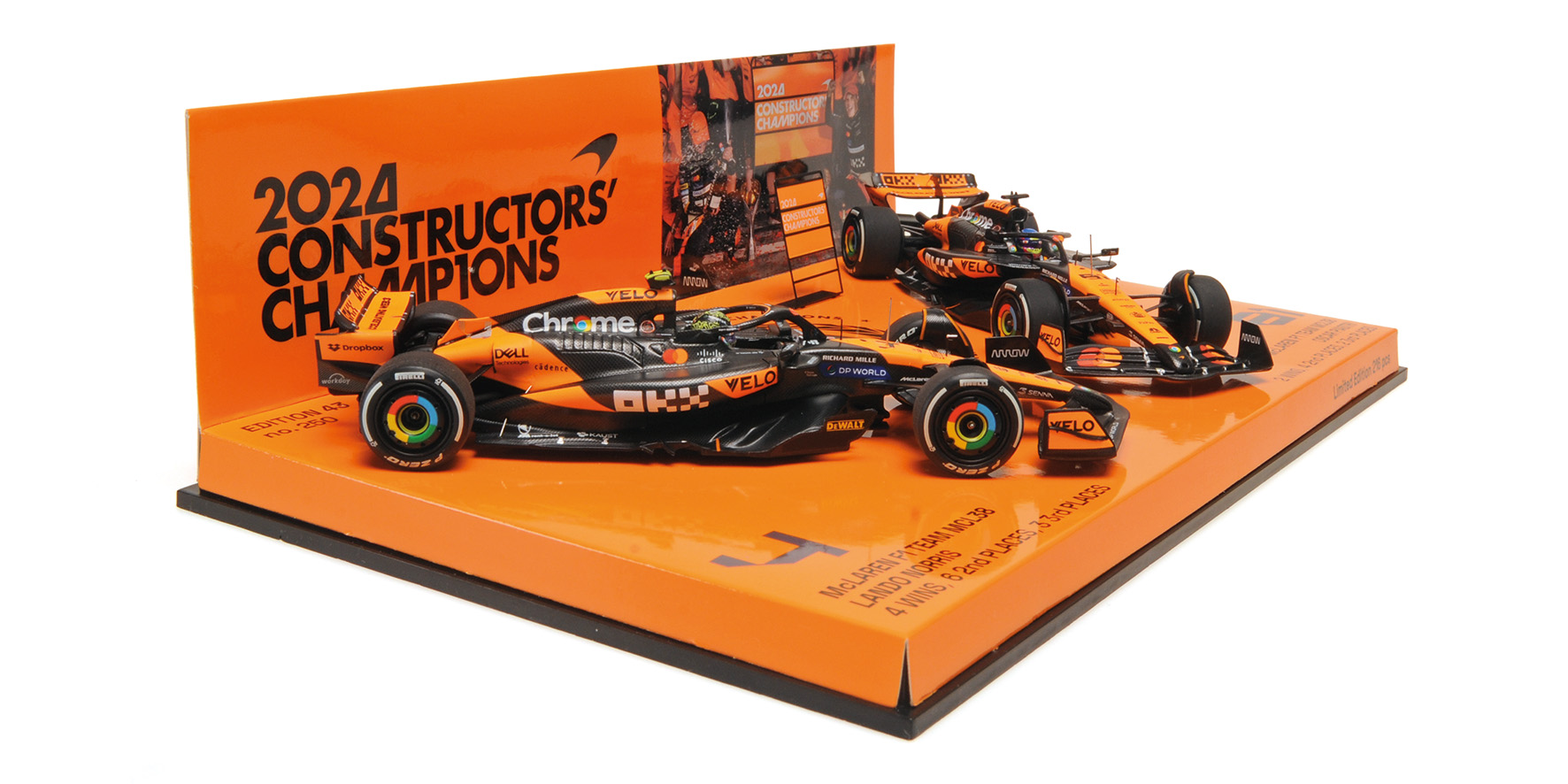 2-CAR SET - MCLAREN F1 TEAM MCL38 - CONSTRUCTORS CHAMPIONS - NORRIS/PIASTRI - ABU DHABI GP 2024