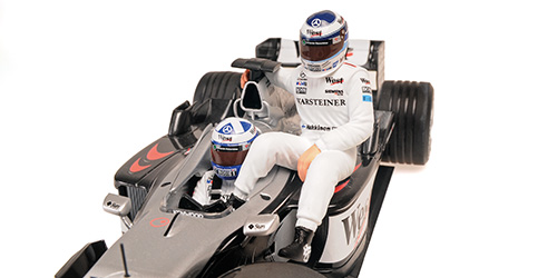 MCLAREN MERCEDES MP4/16 - DAVID COUTHARD WITH MIKA HAKKINEN RIDING - SPANISH GP 2001