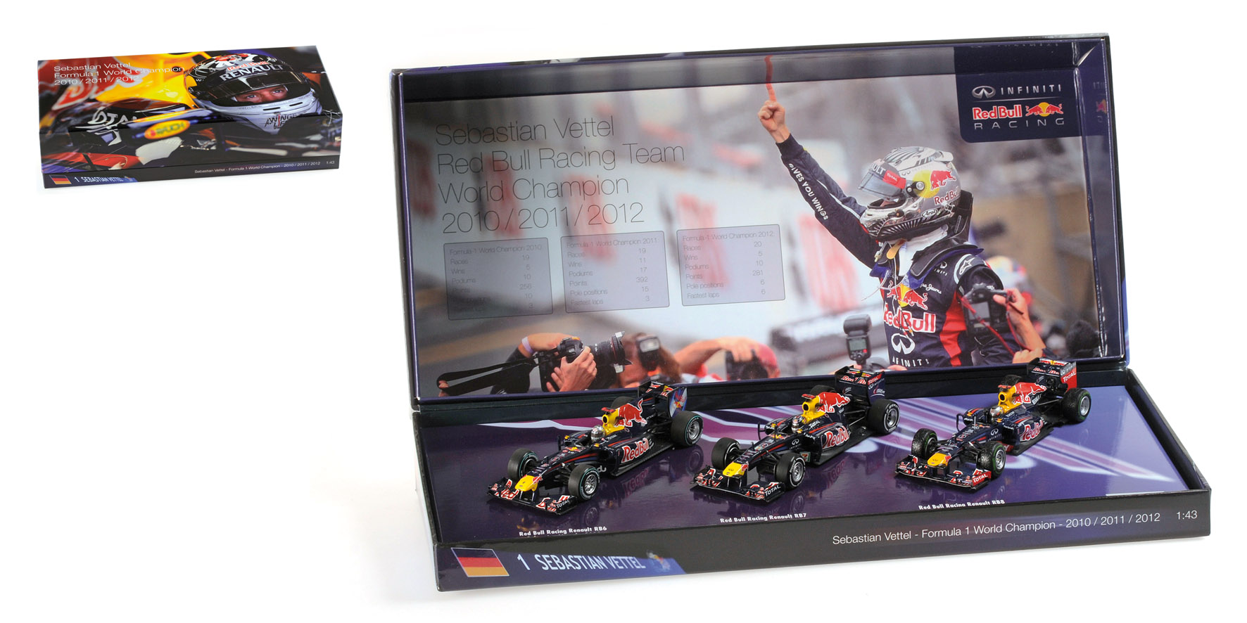 3 CAR SET - RED BULL RACING - SEBASTIAN VETTEL - 3 TIMES WORLD CHAMPION 2010-2011-2012