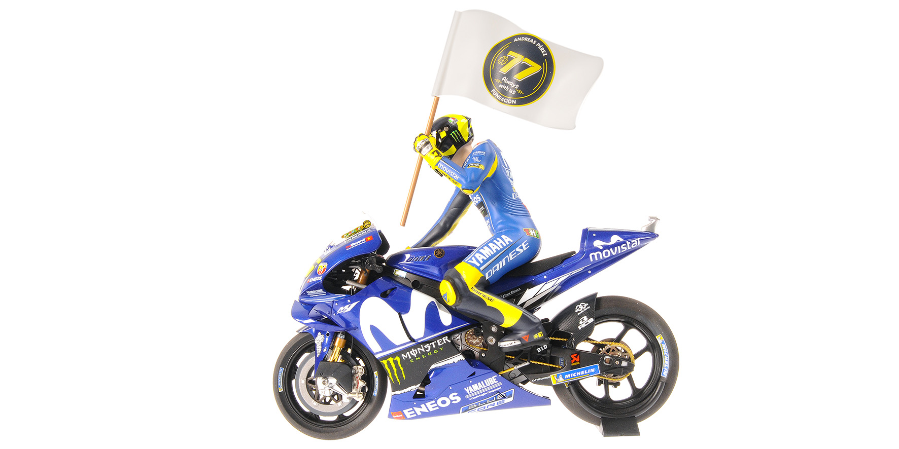 YAMAHA YZR-M1 - MOVISTAR YAMAHA - VALENTINO ROSSI - MOTOGP CATALUNYIA 2018 - W/ FIGURINE W/ FLAG