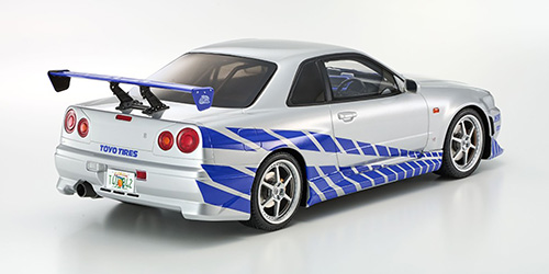 NISSAN SKYLINE R34 GT-R 2001 - FAST & FURIOUS - SILVER W/BLUE STRIPES (KSR12007A)
