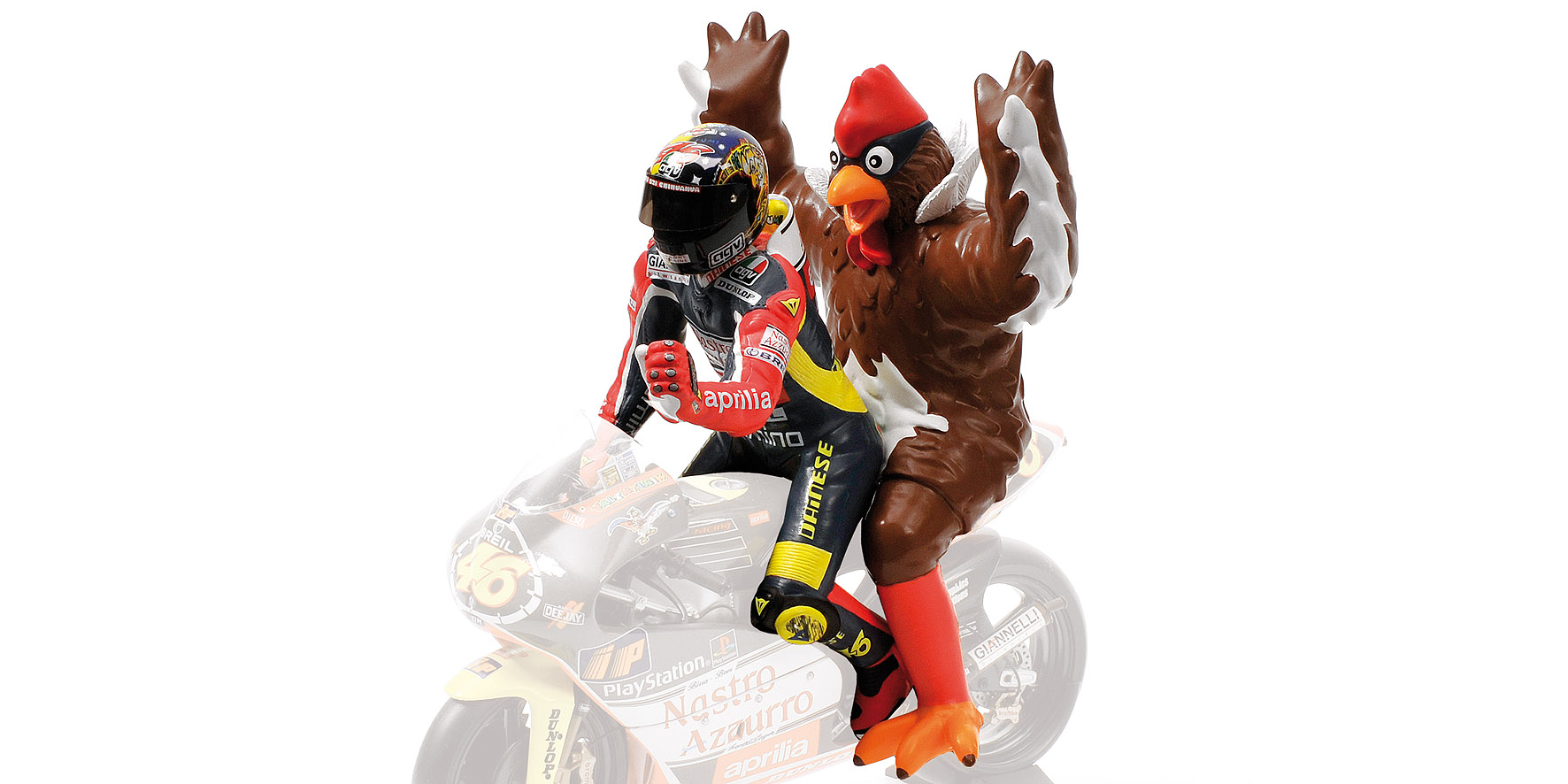 FIGURINE - VALENTINO ROSSI (+ CHICKEN) - GP 250 BARCELONA - 1998
