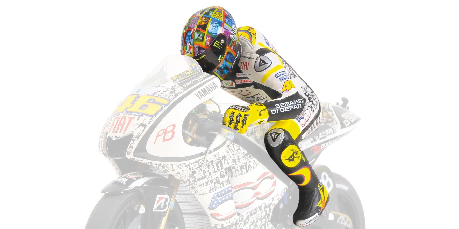 FIGURINE - VALENTINO ROSSI - (SET WITH STAND #1 WIDE) LAGUNA SECA MOTOGP 2010