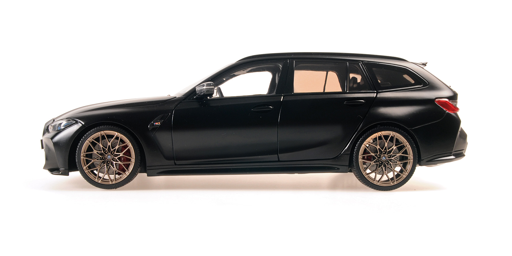 BMW M3 TOURING - 2024 - MATT BLACK W GOLD MAGNESIUM WHEELS AND BLACK INTERIOR BUCKET SEATS