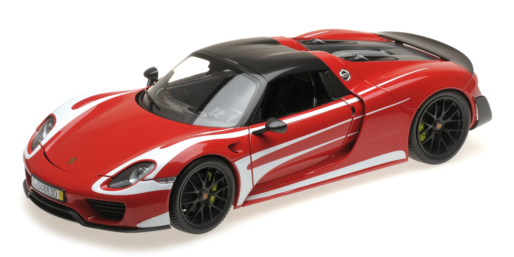 PORSCHE 918 SPYDER - 2013 - W/ WEISSACH PACKAGE - RED W/ WHITE STRIPES