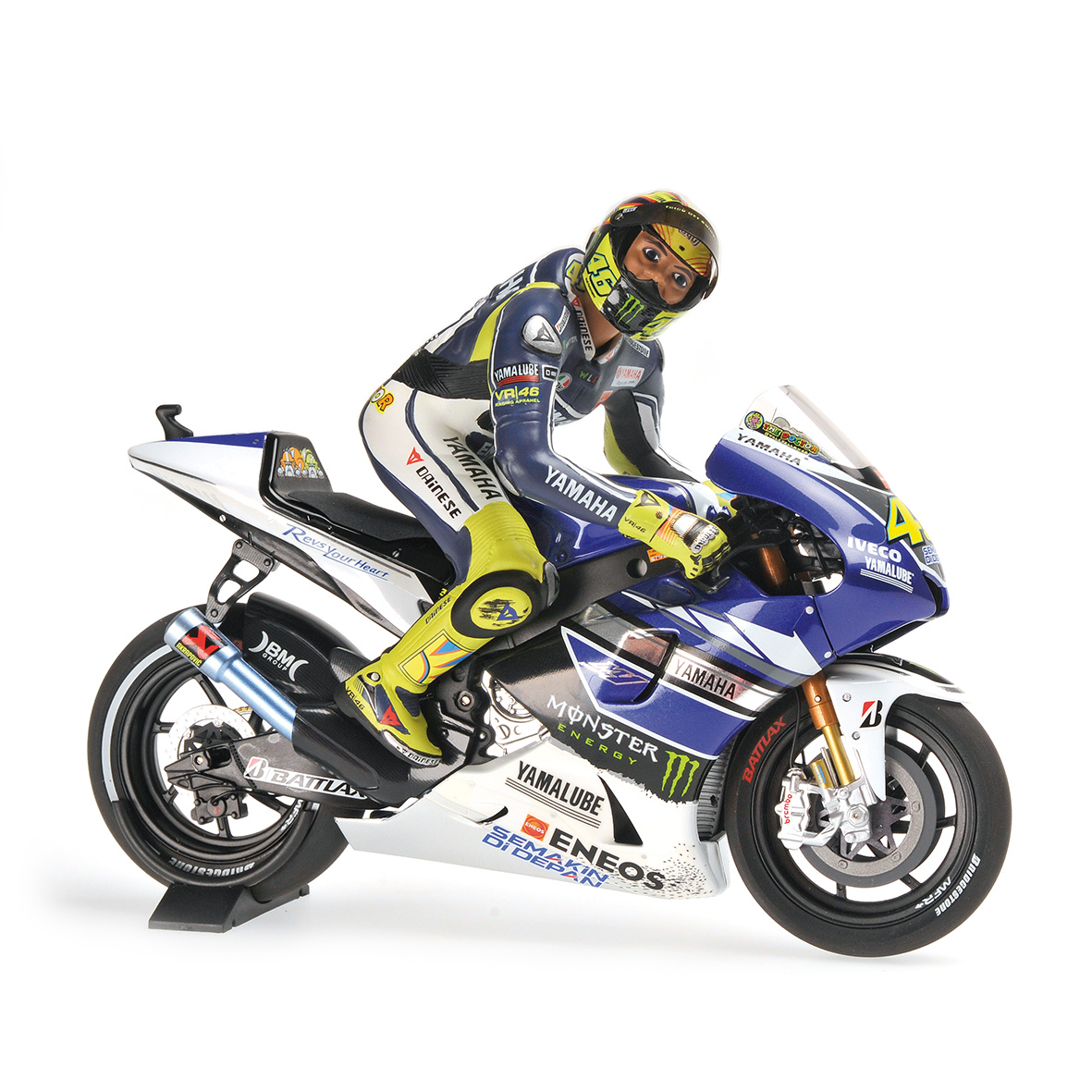 SET YAMAHA YZR-M1 - VALENTINO ROSSI - 1ST MOTOGP ASSEN 2013 - DIRTY LOOK - W/ FIGURINE