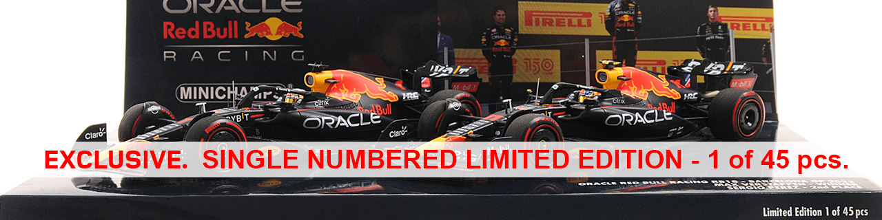 2-CAR SET - ORACLE RED BULL RACING RB18 - 1-2 FINISH VERSTAPPEN/PÉREZ - BARCELONA GP 2022 - EXC. MCH