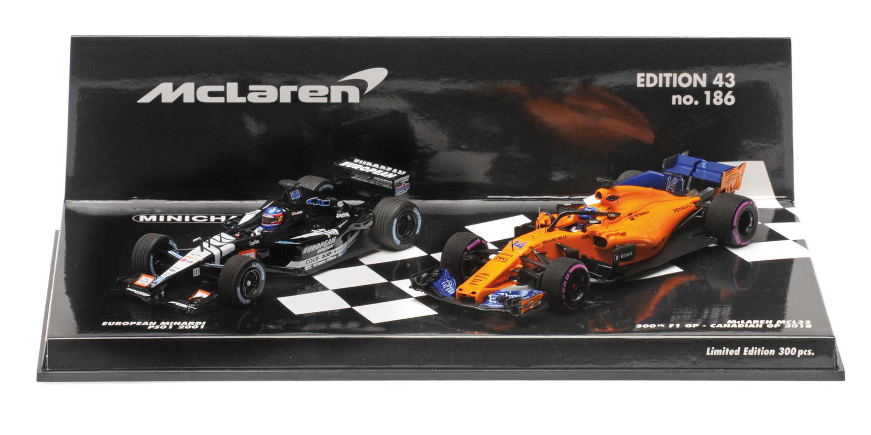 2-CAR SET - EUROPEAN MINARDI PS01 2001 & MCLAREN RENAULT MCL33 CANADIAN GP 2018 - FERNANDO ALONSO