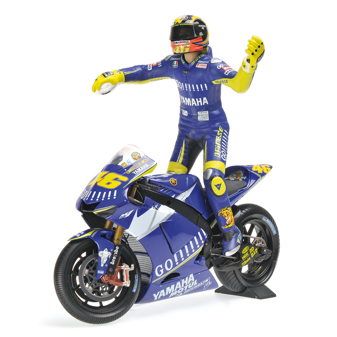 SET BIKE + FIGURINE YAMAHA YZR-M1 - VALENTINO ROSSI - MOTOGP DONINGTON 2005