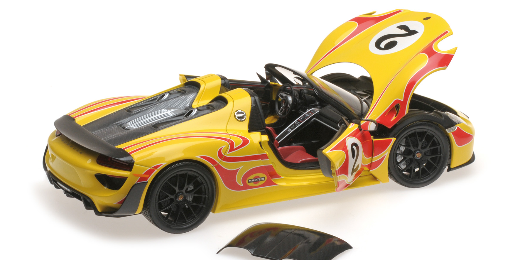 PORSCHE 918 SPYDER - 2013 - W/ WEISSACH PACKAGE - YELLOW W/ RED STRIPES