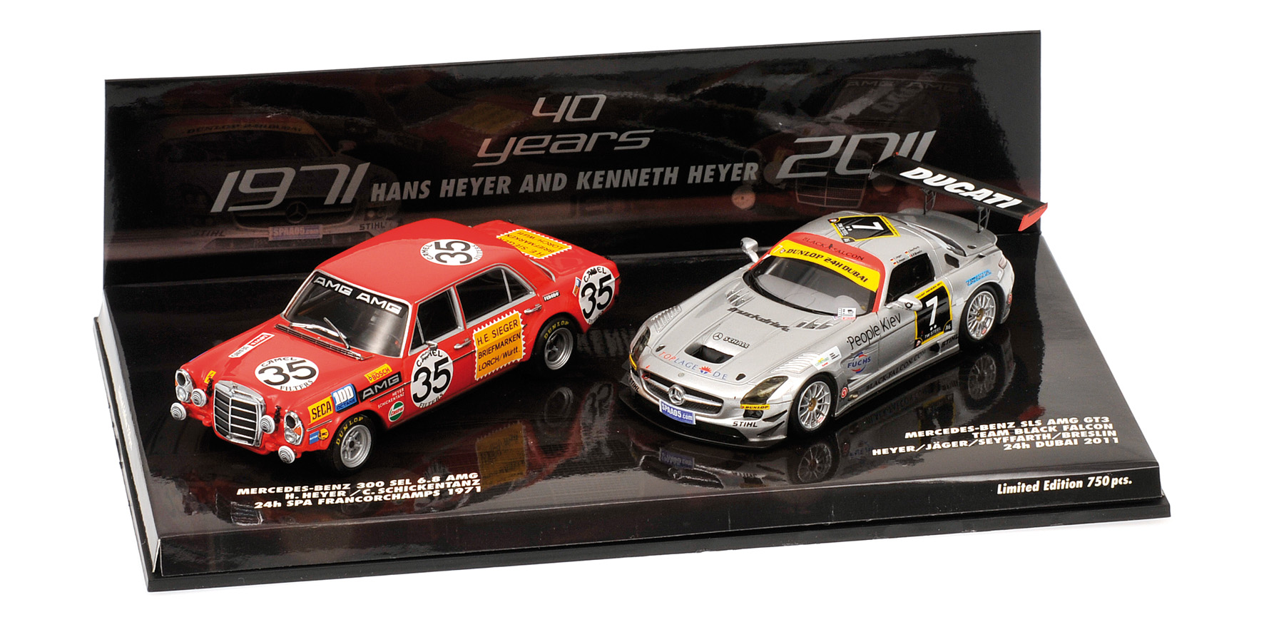 2 CAR SET TRIBUTE TO HEYER: MERCEDES-BENZ 300 SEL 6.8 - 'AMG' - 1971 & MERCEDES-BENZ SLS GT3 - 2011