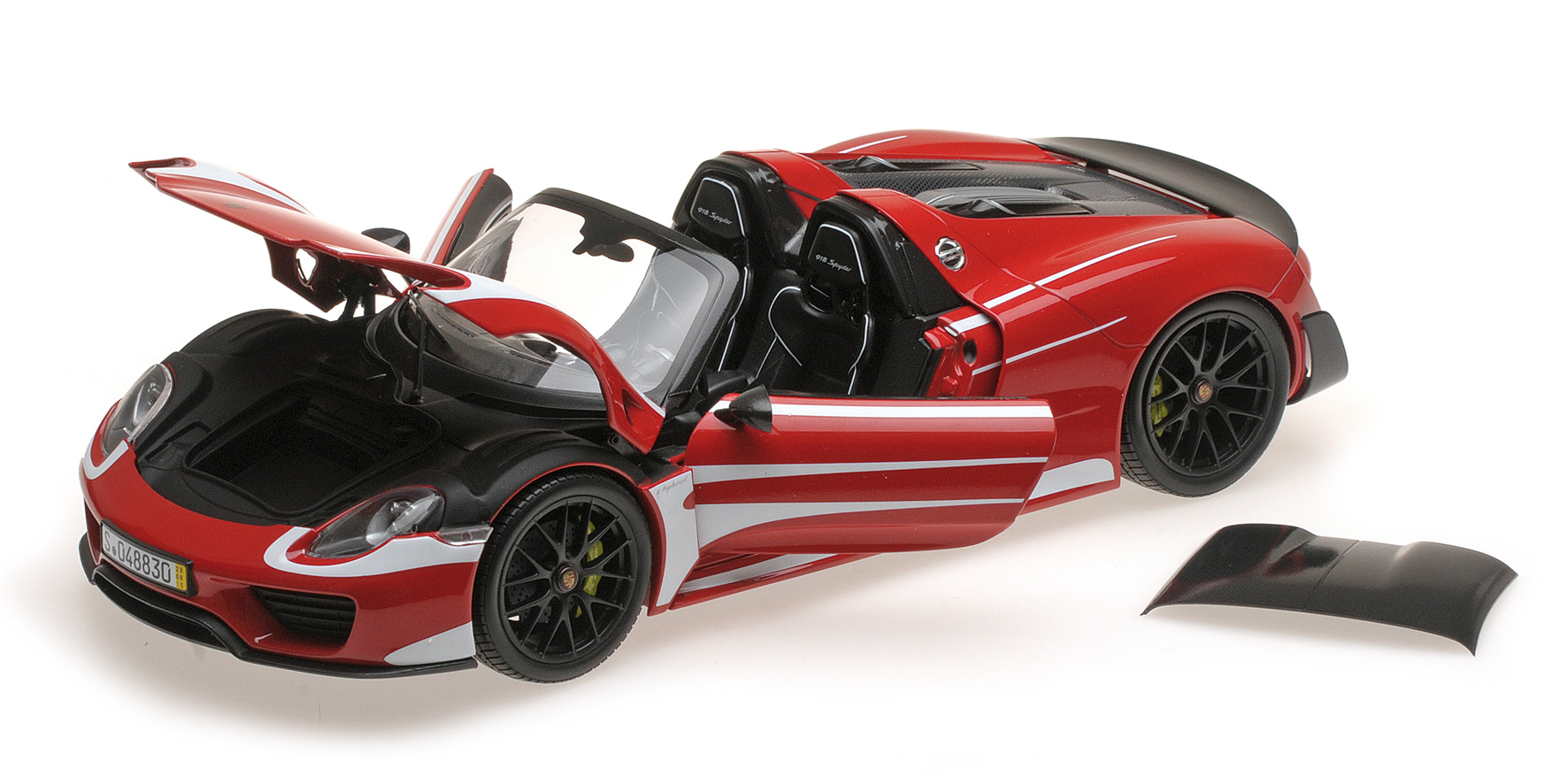 PORSCHE 918 SPYDER - 2013 - W/ WEISSACH PACKAGE - RED W/ WHITE STRIPES