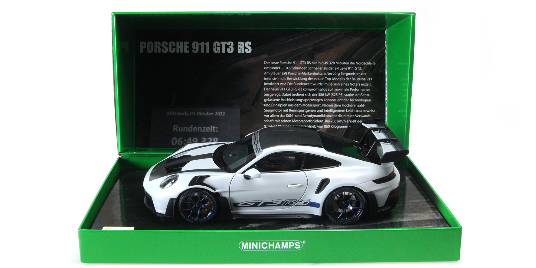 PORSCHE 911 (992) GT3 RS - 2022 - GREY MET. W/WEISSACH PACKAGE W BLUE DECOR+WHEELS SINGLE NUMBERED