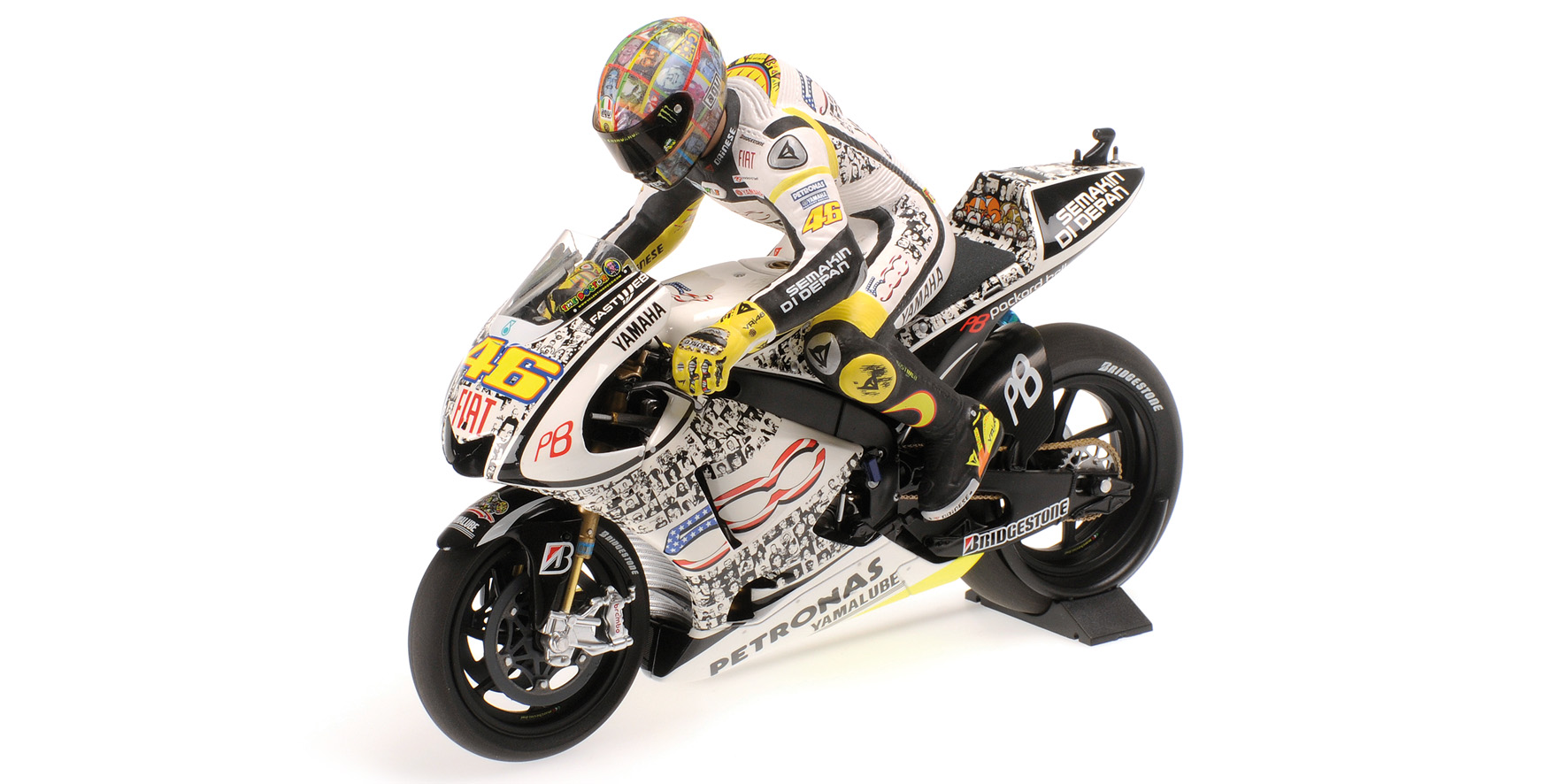SET FIGURINE ROSSI + YAMAHA YZR-M1 + STAND #1 WIDE - MOTOGP 2010 LAGUNA SECA