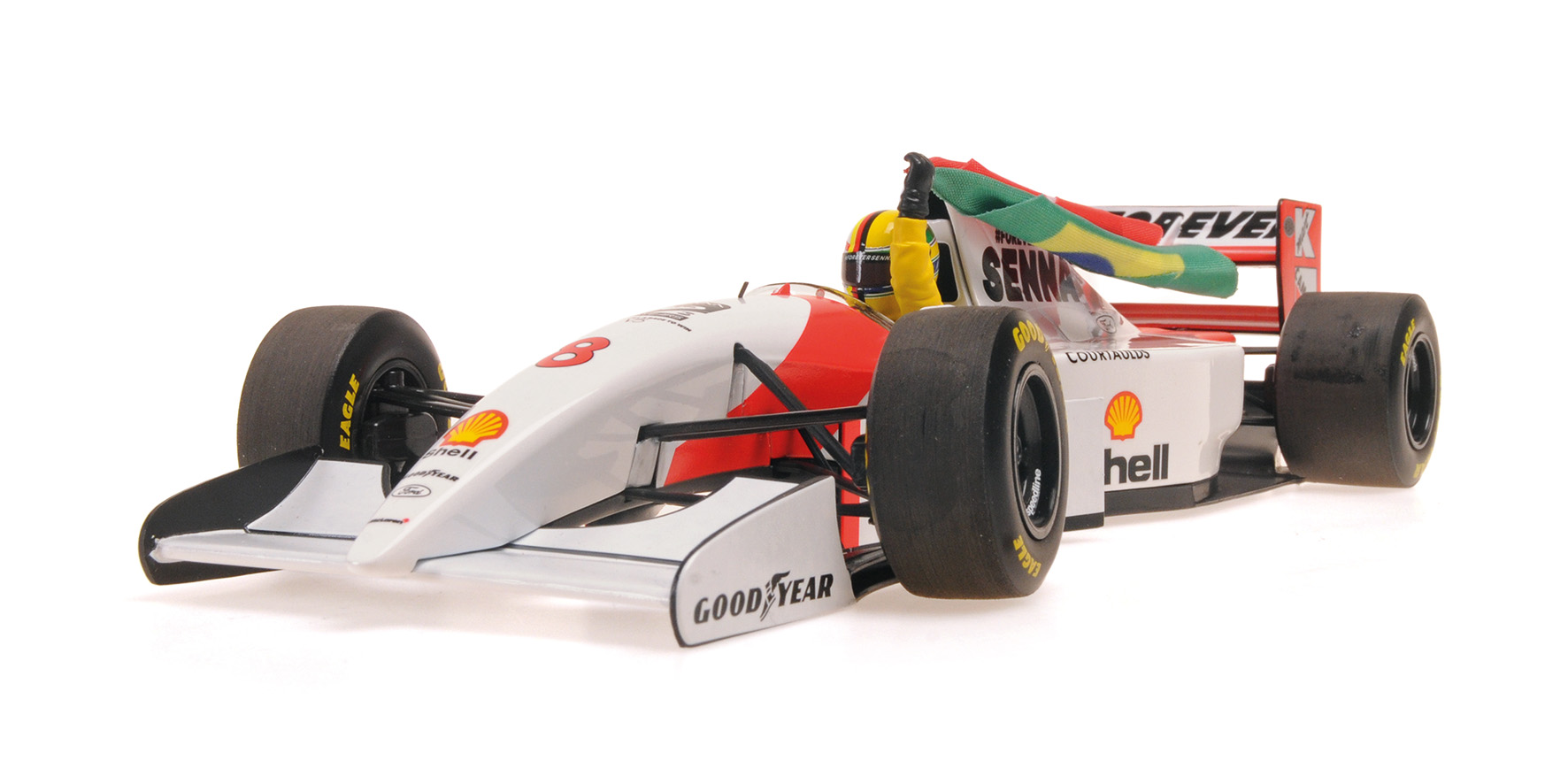 MCLAREN FORD MP4/8 - SEBASTIAN VETTEL - TRIBUTE IMOLA 19.05.24 W FIGURINE AND FLAG