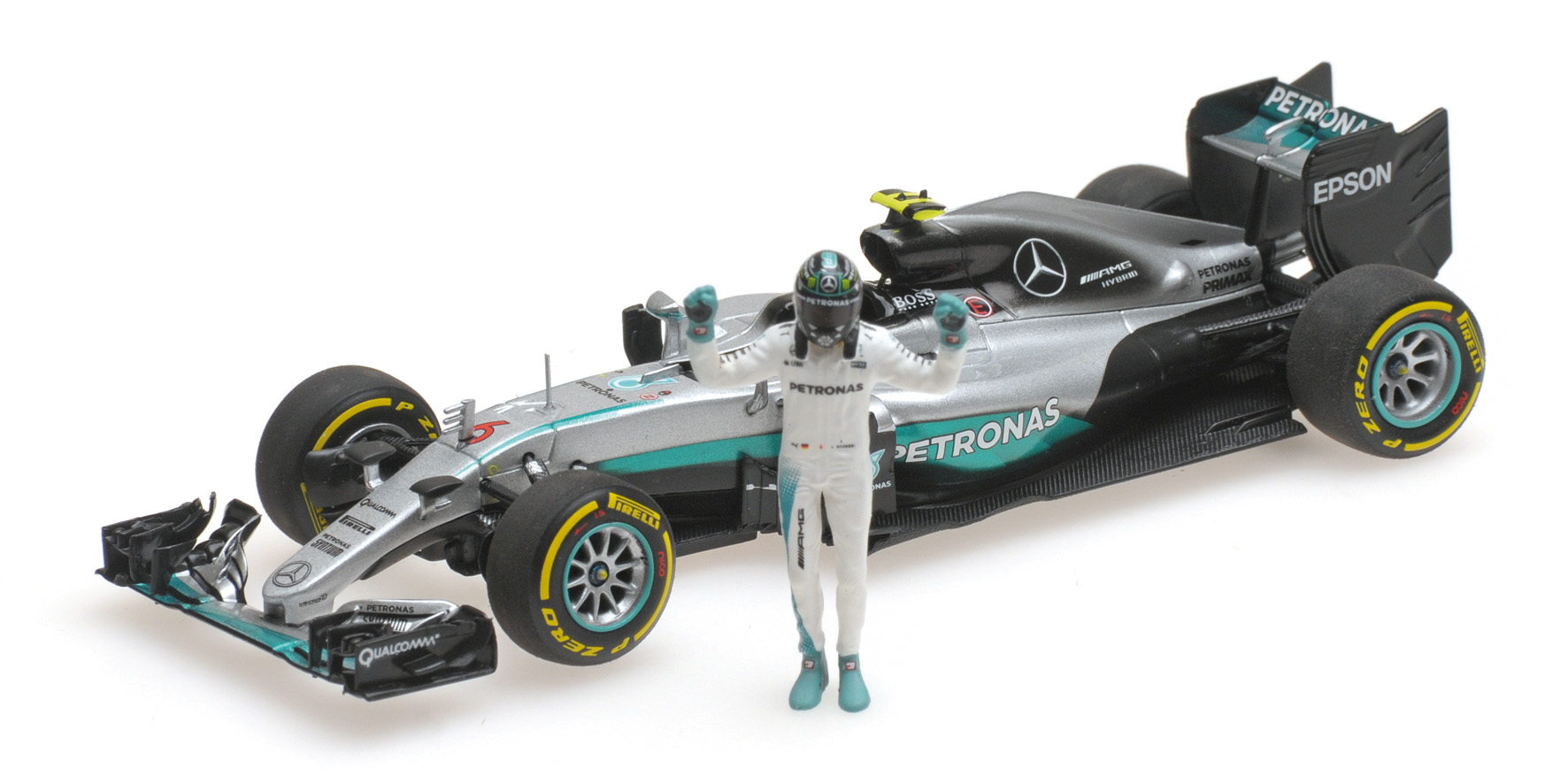 MERCEDES AMG PETRONAS F1 TEAM - F1 W07 HYBRID - ROSBERG - WORLD CHAMPION 2016 - W/ FIGURINE