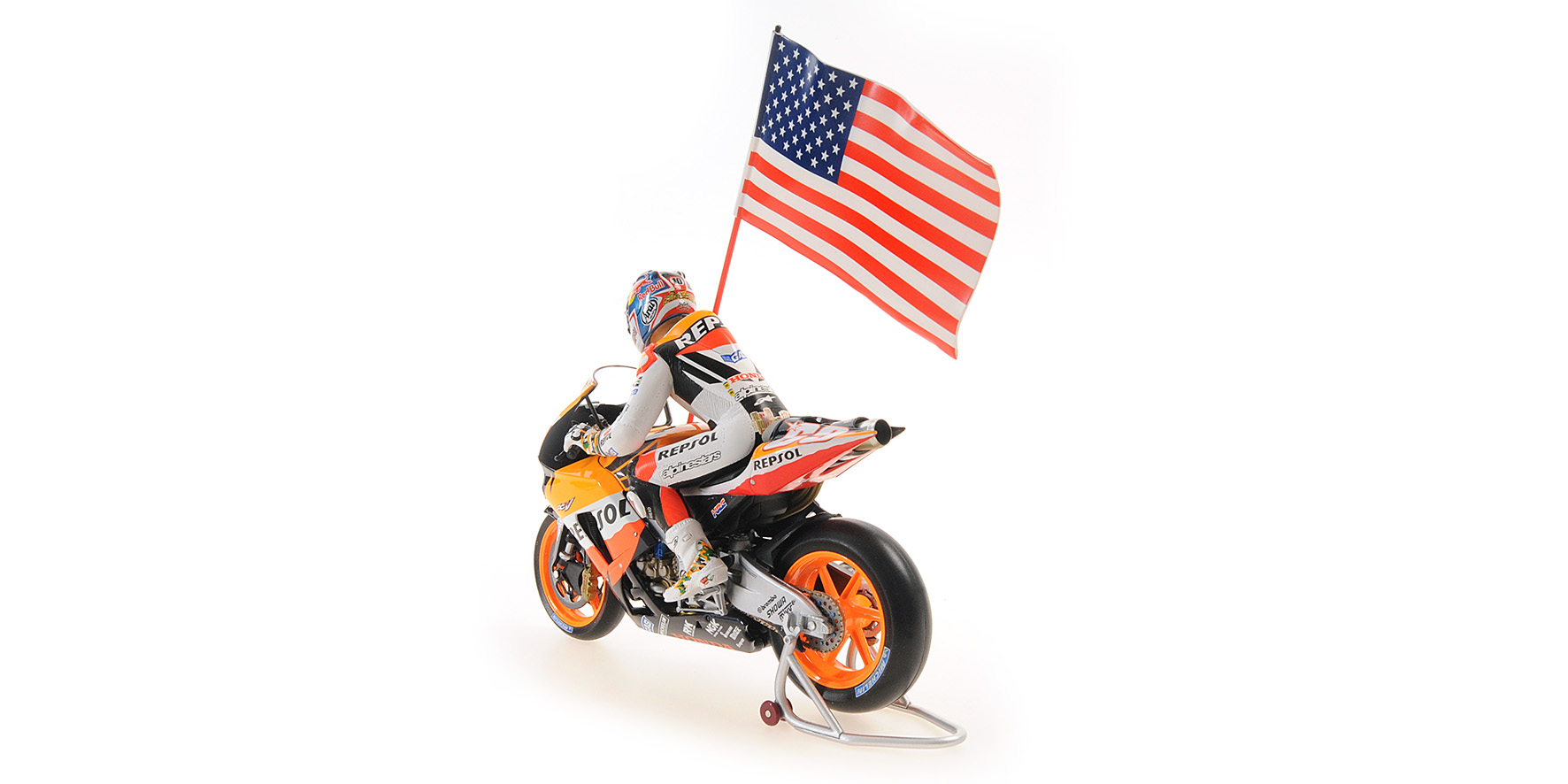 HONDA RC211V - NICKY HAYDEN - WORLD CHAMPION MOTOGP 2006 - W/ FIGURINE W/ FLAG